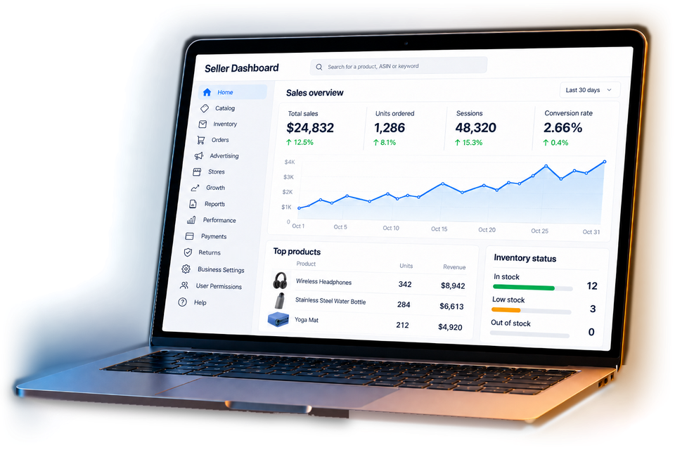 Seller dashboard on a laptop